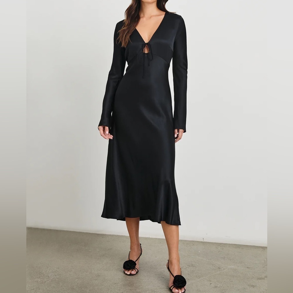 NWT RAILS AMANDA dress in black satin size small Long Sleeve midi